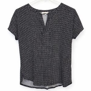 LOFT Black Polka Dot Vneck Pullover Top Sz Lg